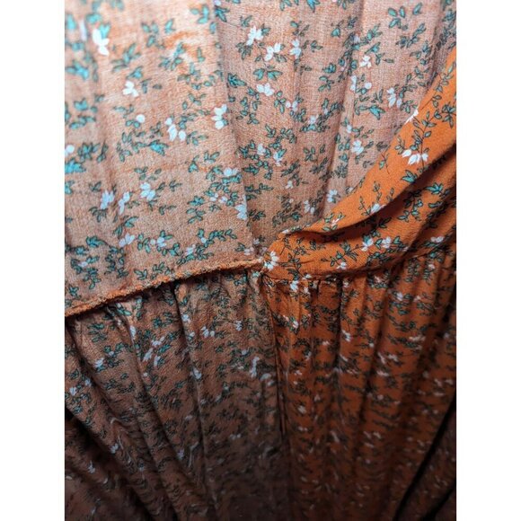 Umgee Long Orange Floral Wrap Short Sleeve Dress Size Medium With Pockets - Picture 6 of 14
